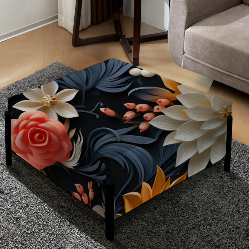 Multicolor Forest Plants Pattern Floral Large Square Ottoman